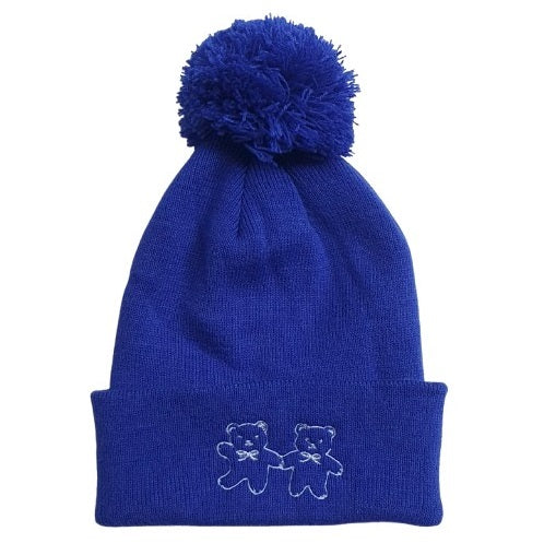 Bonnet enfant bleu roi - Broderie Oursons