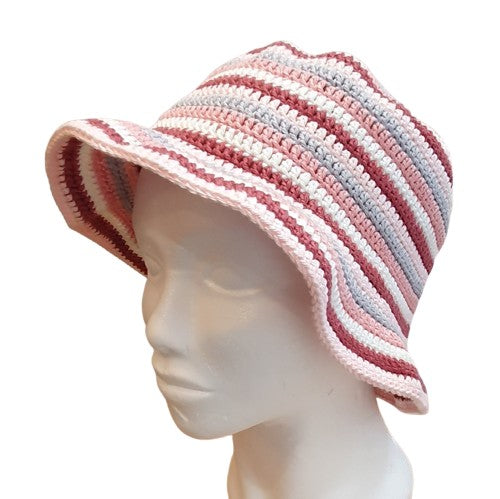 Chapeau au crochet - Saumon-Rose-Gris-Blanc
