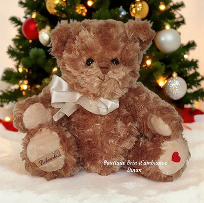 Ours en peluche LUDWIG - Ruban écru et cœur rouge