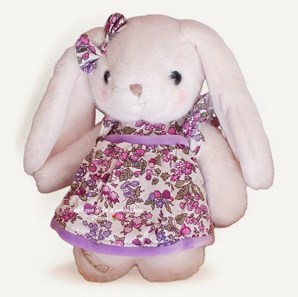 Lapin en peluche - Dalia en robe fleurie mauve