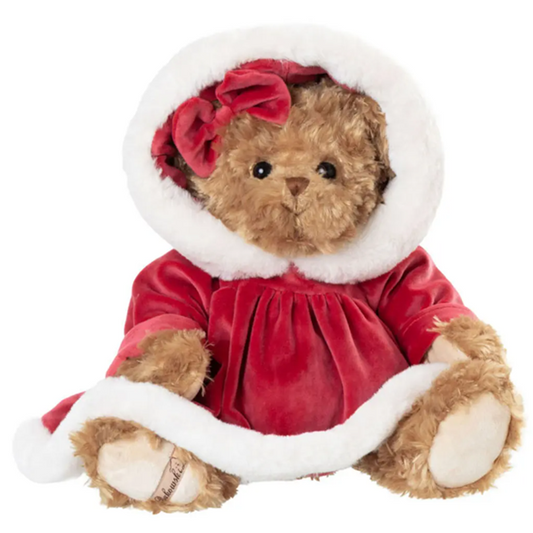Oursonne en peluche en robe et capuche rouge - Fanny