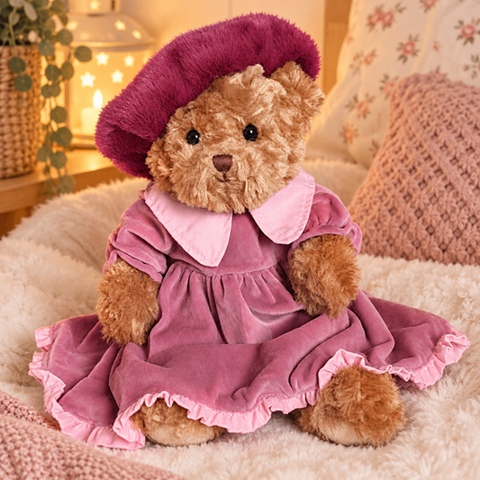 Oursonne en peluche en robe rose - Helenka