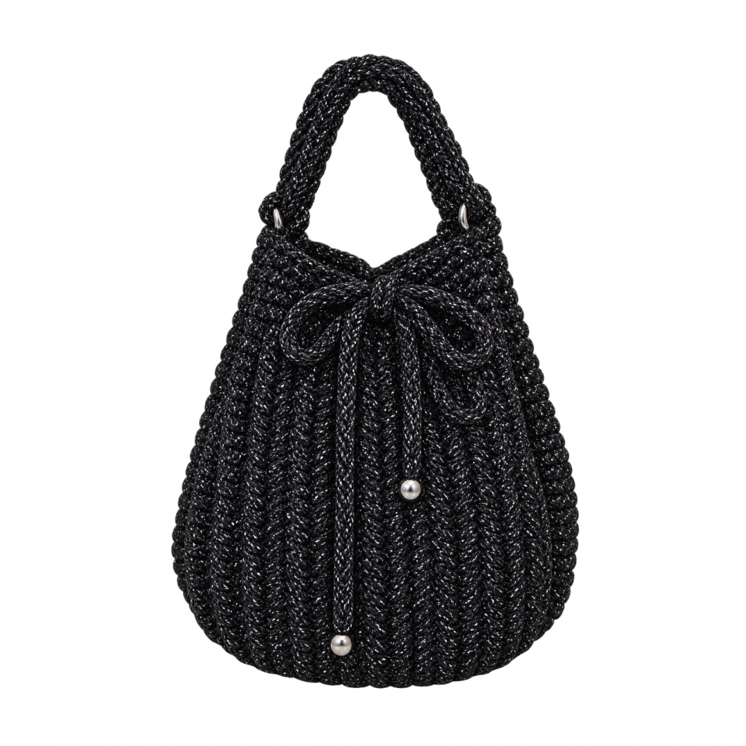 Sac à main au crochet noir brillant - Collection 2026
