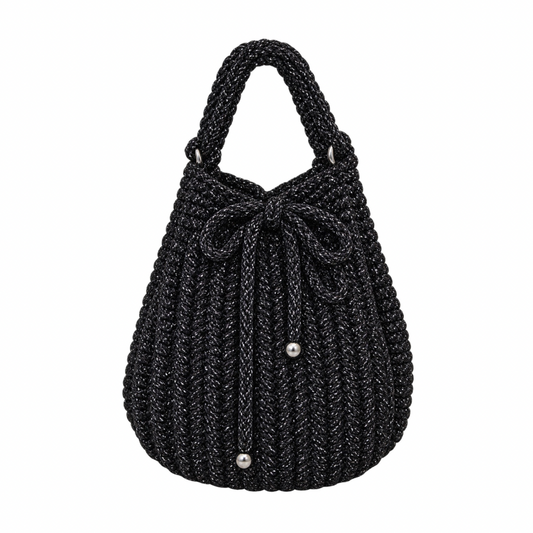 Sac à main au crochet noir brillant - Collection 2026