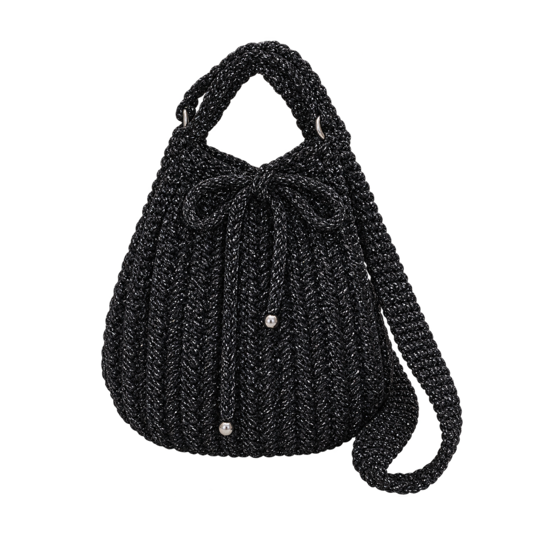 Sac à main au crochet noir brillant - Collection 2026