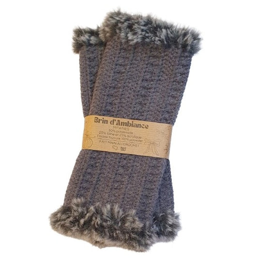 Mitaines gris anthracite et bordure en fourrure