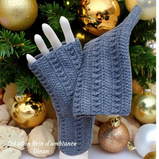 Mitaines jeans chiné au crochet