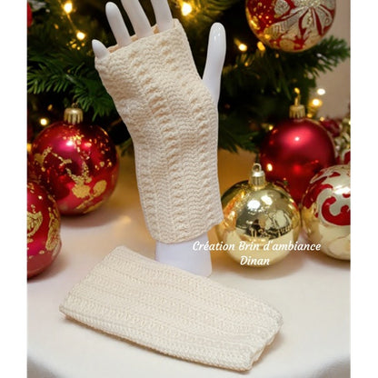 Mitaines écrues au crochet