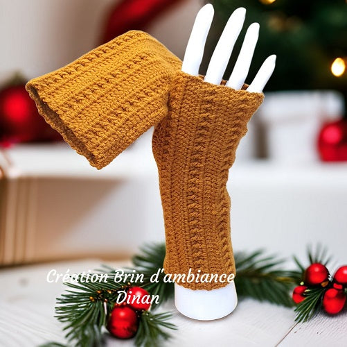Mitaines marrons "caramel" au crochet