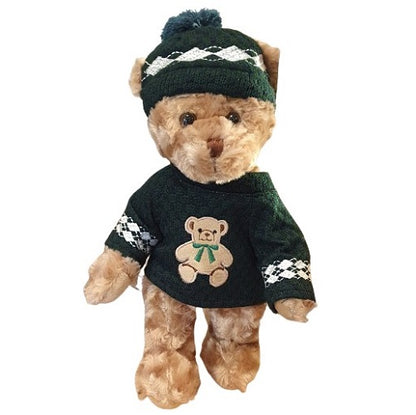 Ourson en peluche avec pull vert brodé d'un ourson
