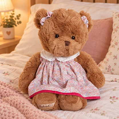 Oursonne en peluche Carole robe fleurie