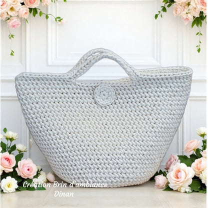 Petit panier Coco écru au crochet