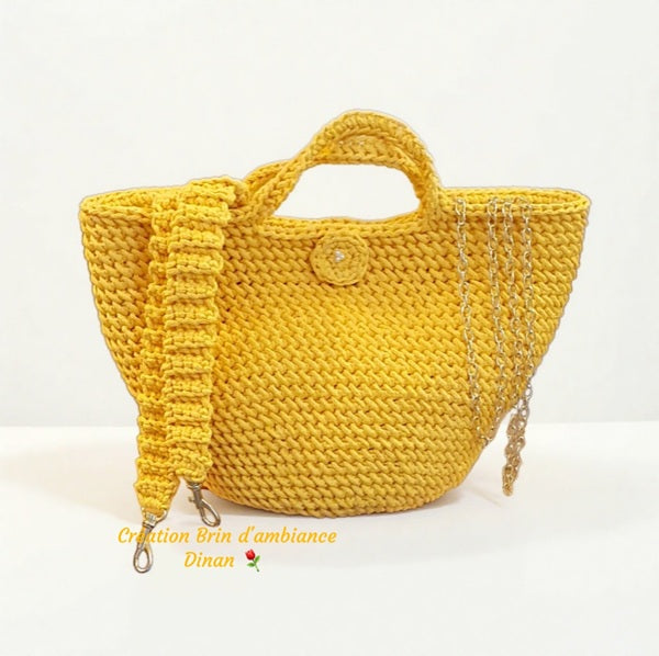 Petit panier Coco jaune soleil au crochet