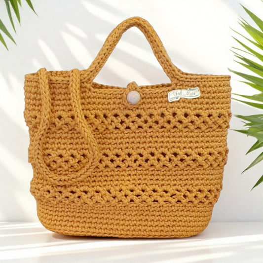 Petit sac au crochet moutarde - Fait-main