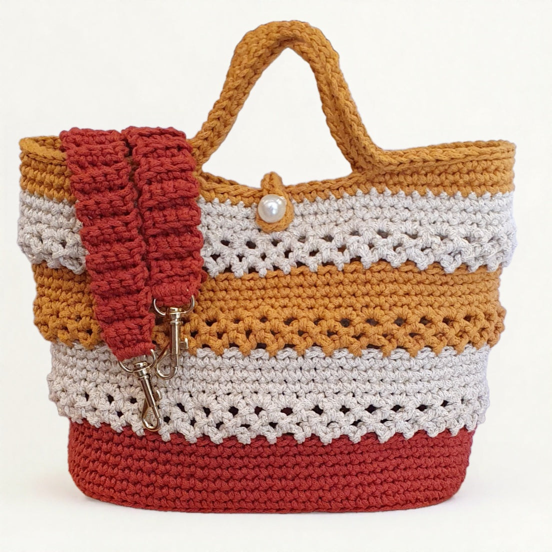 Petit sac au crochet moutarde et terracotta - Fait-main