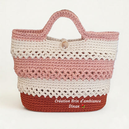 Petit sac au crochet rose, écru et terracotta - Fait-main