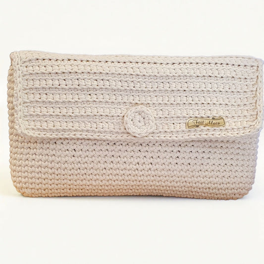 Grande pochette au crochet en coton écru