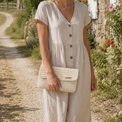 Grande pochette au crochet en coton écru