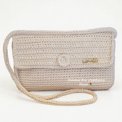 Grande pochette au crochet en coton écru
