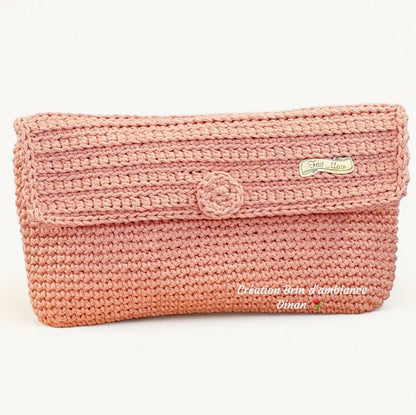 Grande pochette au crochet en coton rose brillant