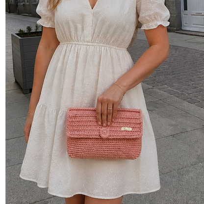 Grande pochette au crochet en coton rose brillant