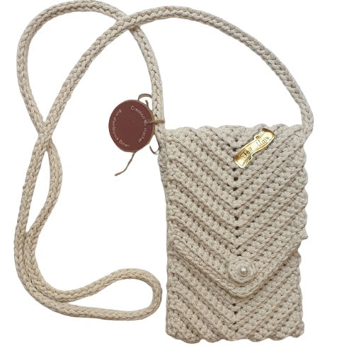 Pochette bandoulière au crochet en coton écru - Fait-main