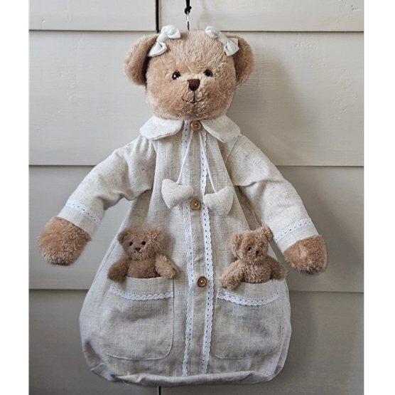 Range pyjama tête d'ours et tissu écru en lin