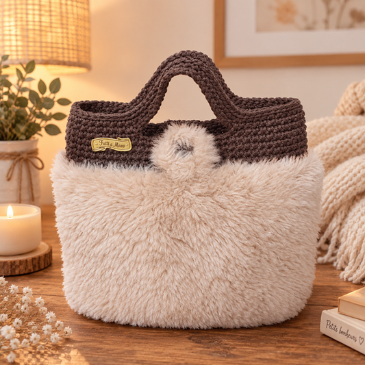 Sac à main au crochet en fourrure beige (anse intégrée)