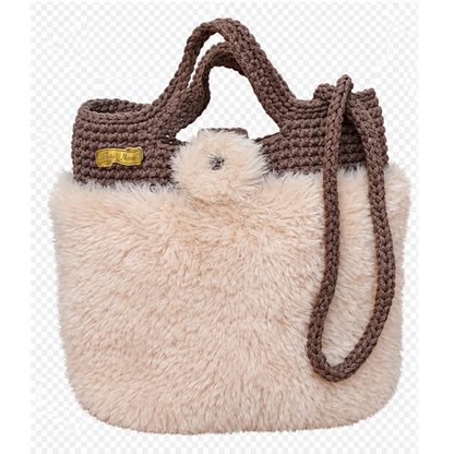 Sac à main au crochet en fourrure beige (anse intégrée)