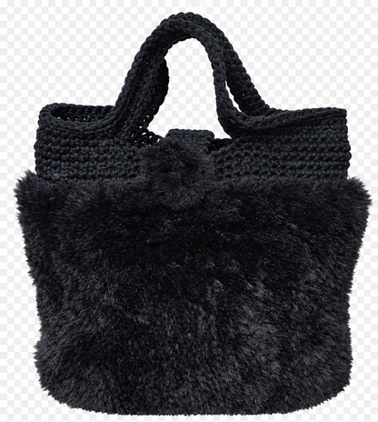 Sac à main au crochet en fourrure noire (anse intégrée)