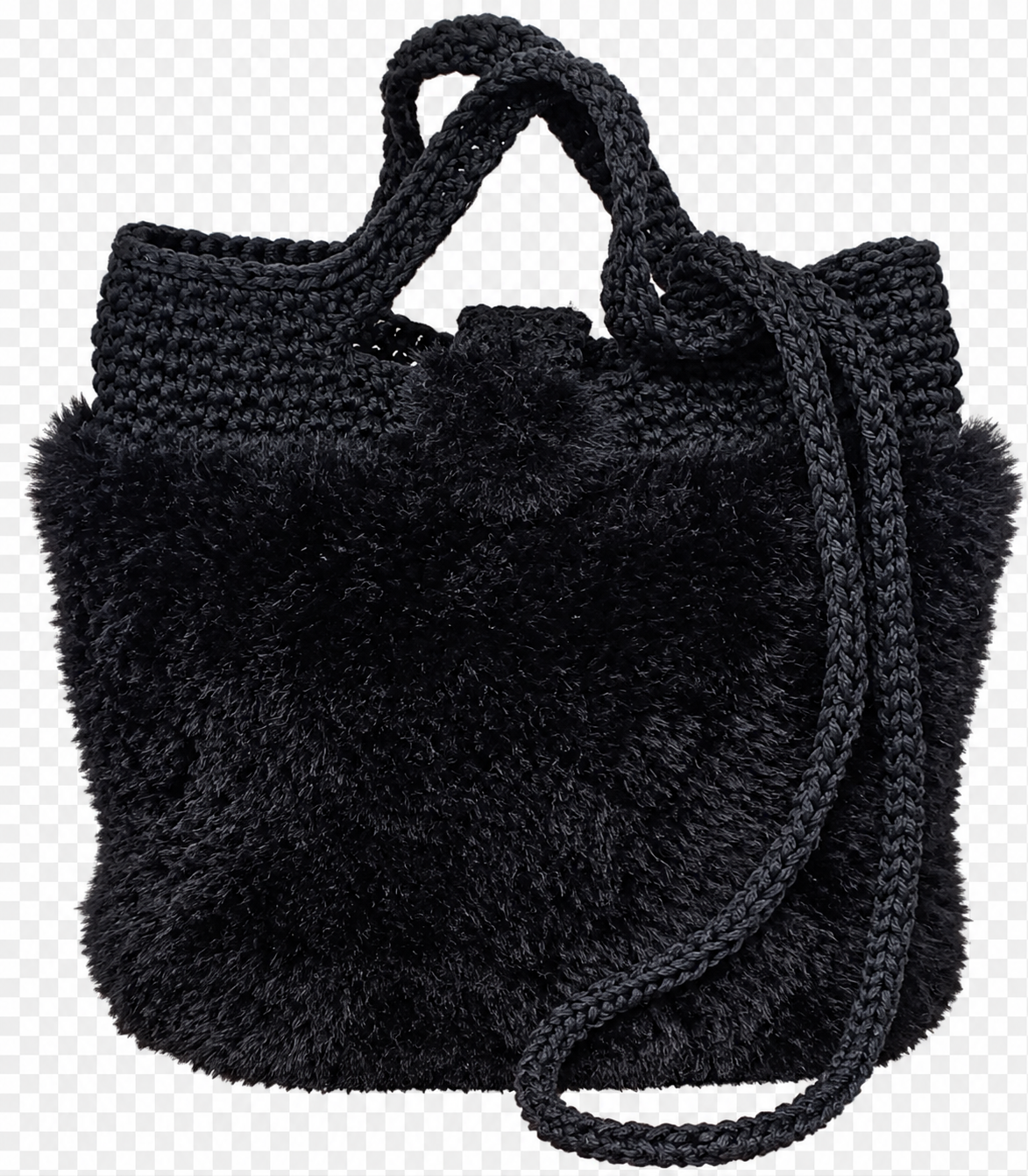 Sac à main au crochet en fourrure noire (anse intégrée)