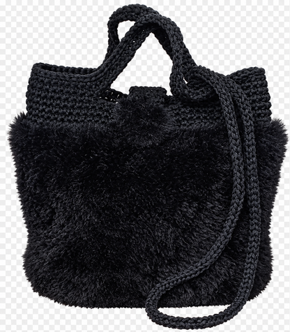 Sac à main au crochet en fourrure noire (anse intégrée)