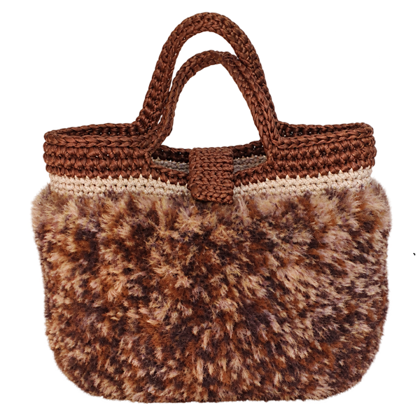Sac à main au crochet en fourrure fauve et simili cuir marron