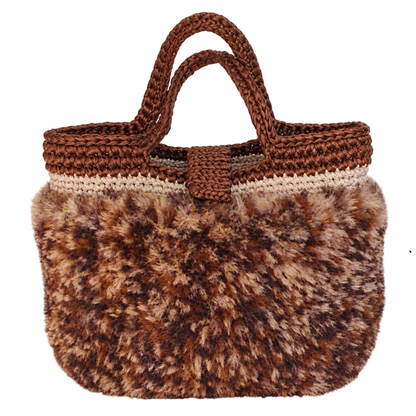 Sac à main au crochet en fourrure fauve et simili cuir marron
