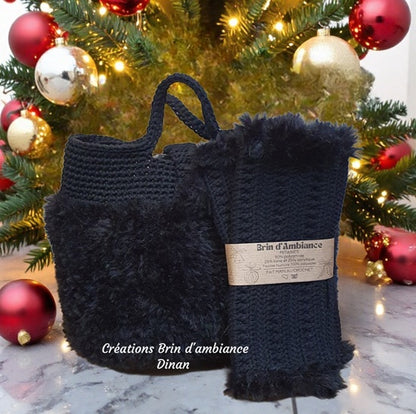 Sac à main au crochet en fourrure noire