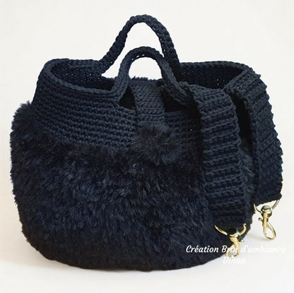 Sac à main au crochet en fourrure noire