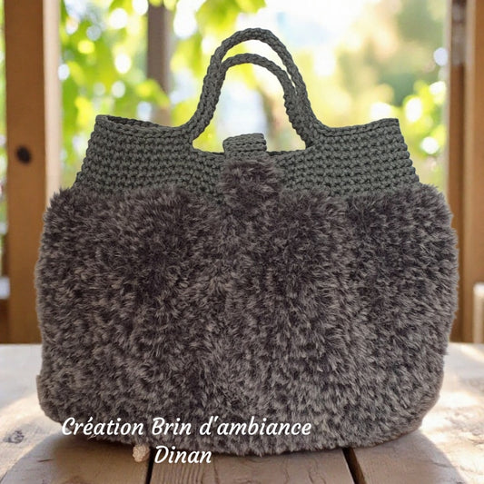 Sac à main au crochet en fourrure kaki et vison
