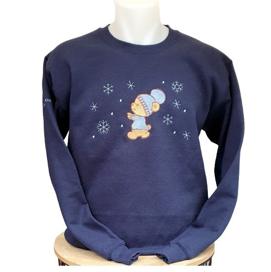 Sweat-Shirt bleu marine - Broderie Ourson en hiver