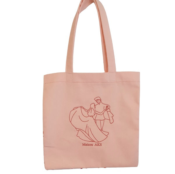 Sac tote brodé - Couple dansant rose