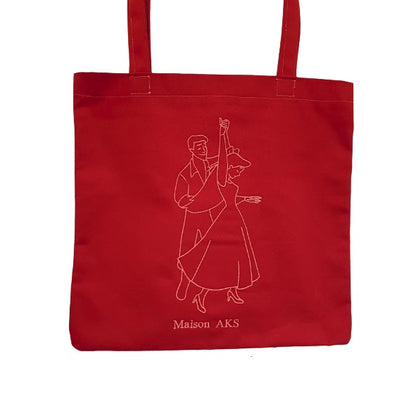 Tote-Bag brodé - Couple dansant rouge bordeaux