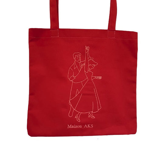 Tote-Bag brodé - Couple dansant rouge bordeaux