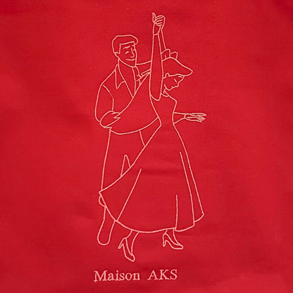 Tote-Bag brodé - Couple dansant rouge bordeaux