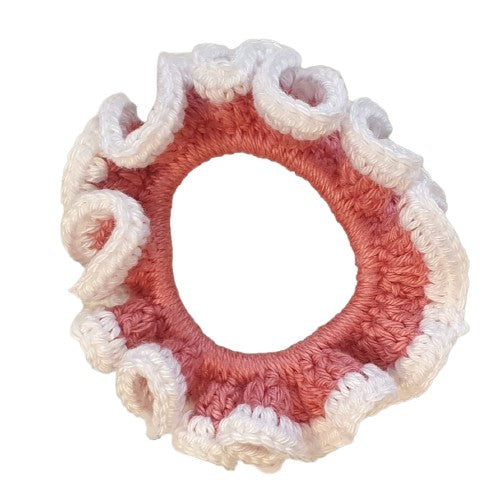 Chouchou au crochet rose et blanc - 8cm
