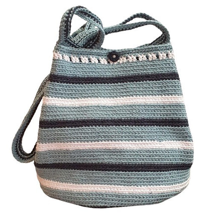 Grand sac  au crochet fait-main - Nuances de bleus et blanc