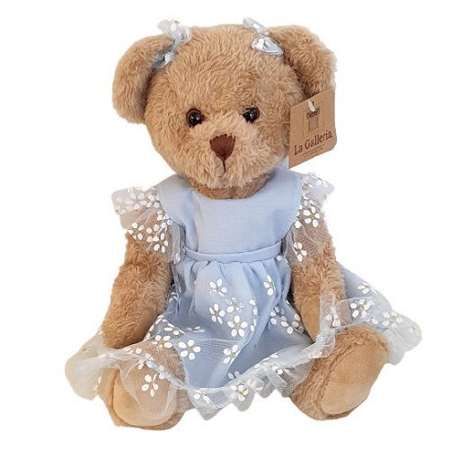 Oursonne en peluche robe bleue