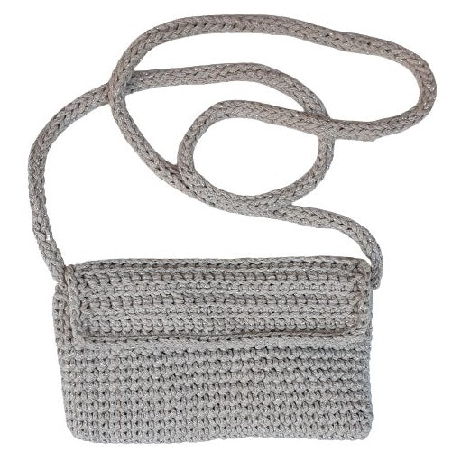 Pochette bandoulière au crochet en coton gris brillant - Fait-main